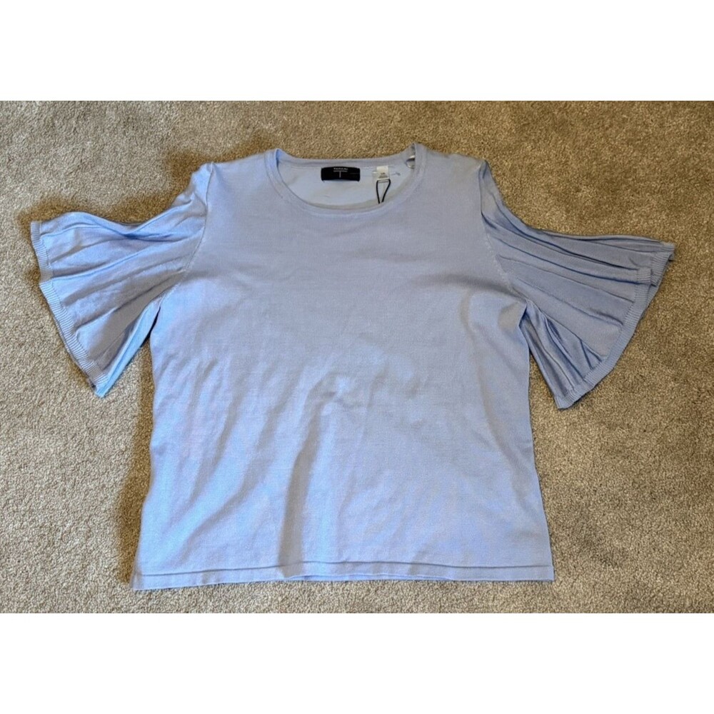 Tahari Women's Size Large Baby Blue Sweater Fluttered Sleeve NWT